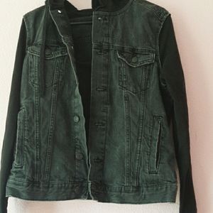 Black denim jacket w/ hoodie